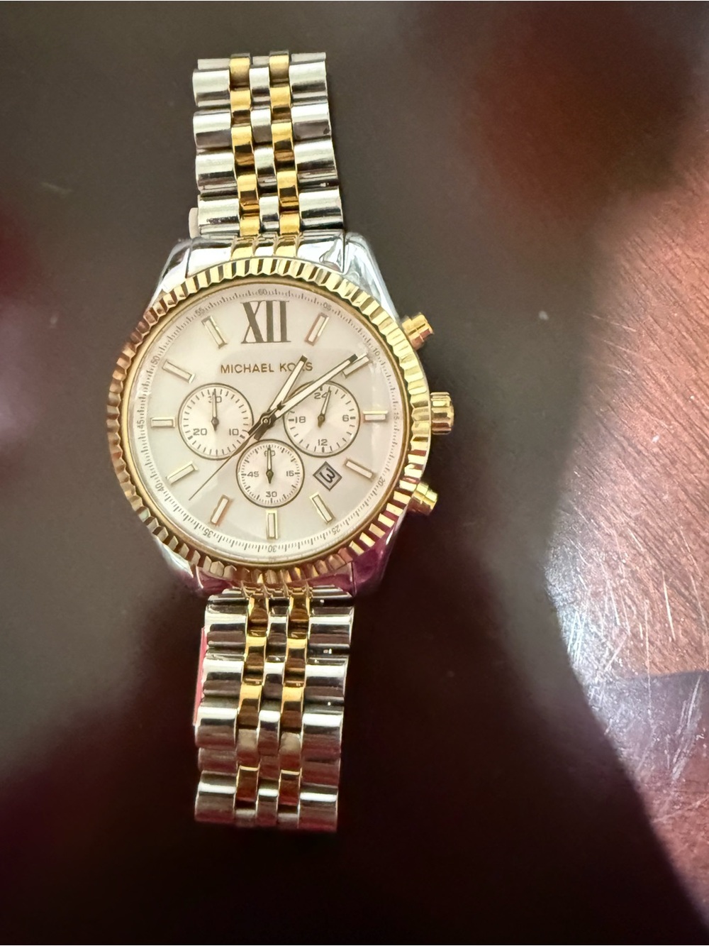 Michael Kors Two-Tone Gold and Silver Women's Chronograph Watch with White Dial